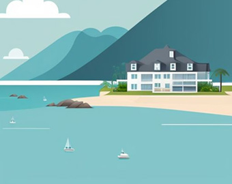 Serene beach with waves and cliffs representing a coastal retreat