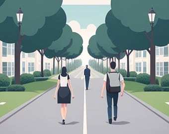 Campus area with students and books representing a student-friendly neighborhood